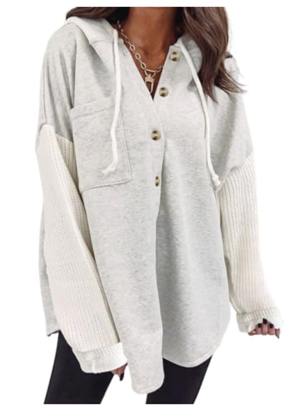 Oversized Button Hoodie Loose Fit Casual Sweatshirt with Pocket